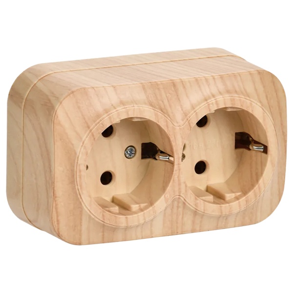 Накладная розетка 2-ая ИЭК GLORY с заземлением 16А РС22-3-ХС сосна