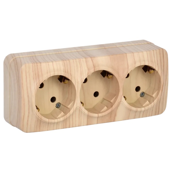 Накладная розетка 3-ая ИЭК GLORY с заземлением без шторок 16А РС23-3-ХС сосна