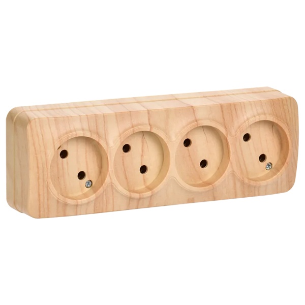 Накладная розетка 4-ая ИЭК GLORY без заземления 10А РС24-2-ХС сосна