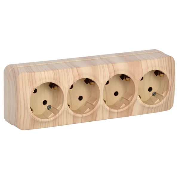 Накладная розетка 4-ая ИЭК GLORY с заземлением без шторок 16А РС24-3-ХС сосна