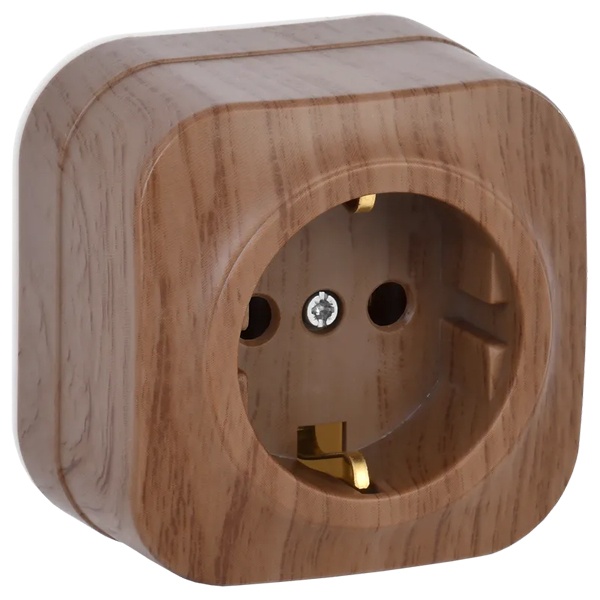 Накладная розетка 1-ая ИЭК GLORY с заземлением 16А РС20-3-ХД дуб