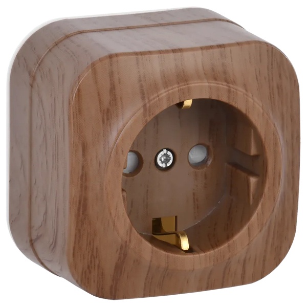 Накладная розетка 1-ая ИЭК GLORY с заземлением и шторками 16А РСш20-3-ХД дуб