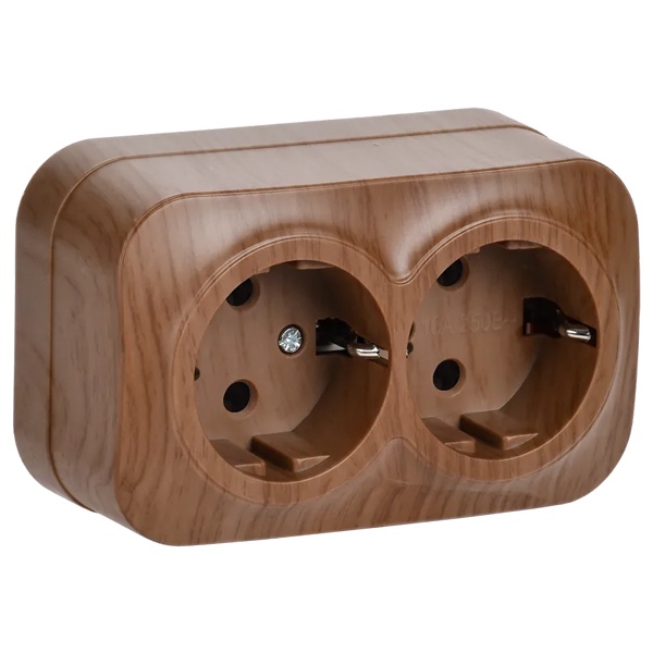 Накладная розетка 2-ая ИЭК GLORY с заземлением 16А РС22-3-ХД дуб
