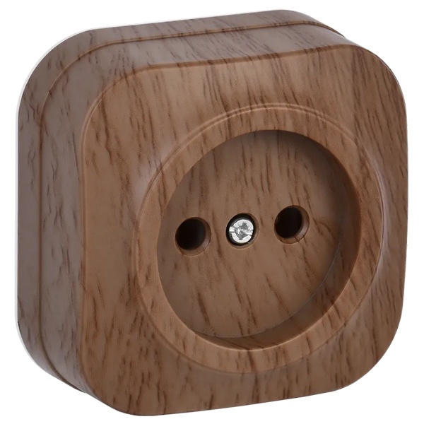 Накладная розетка 1-ая ИЭК GLORY без заземления 10А РС20-2-ХД дуб