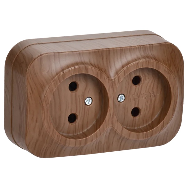 Накладная розетка 2-ая ИЭК GLORY без заземления 10А РС22-2-ХД дуб