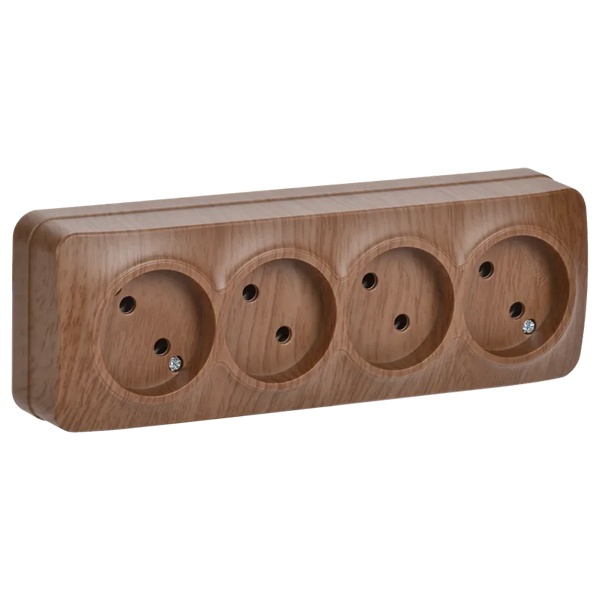Накладная розетка 4-ая ИЭК GLORY без заземления 10А РС24-2-ХД дуб