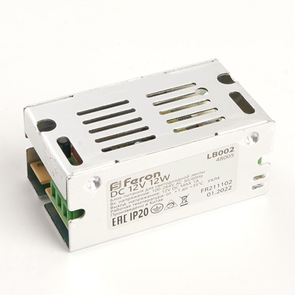 Трансформатор для светодиодной ленты Feron LB002 12W 12V IP20 L70x38x31 mm