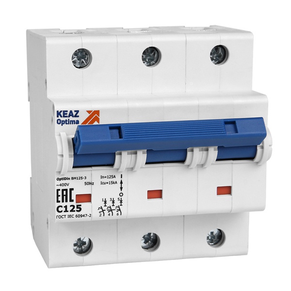 Автоматический выключатель КЭАЗ OptiDin BM125 3P 80A C 20кА AC 4,5м (BM125-3C80-8ln-УХЛ3) (автомат электрический)