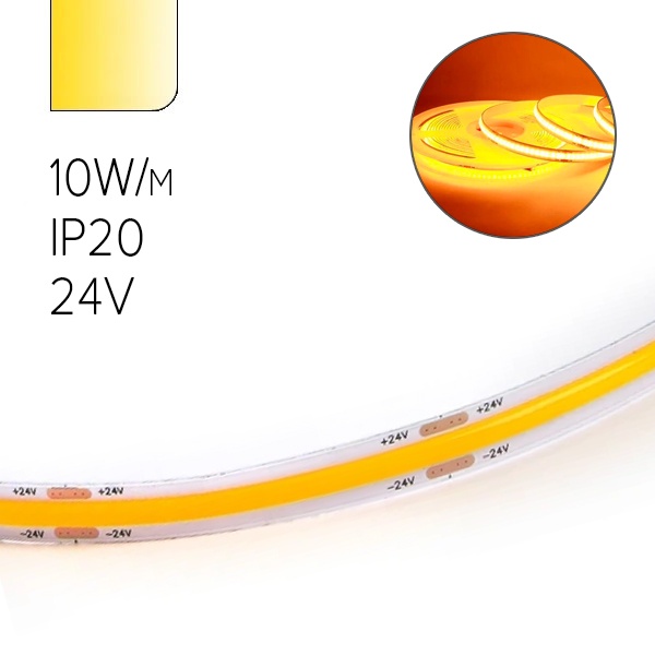 Светодиодная COB лента Kaisen 2835 480 led/m 10W 3000K 24V 1000Lm IP20 5000х8мм