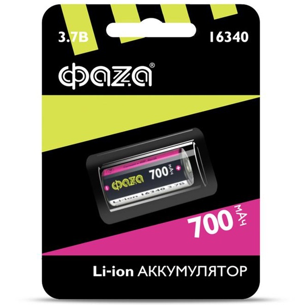 Аккумулятор Фаzа 16340 3.7В Li-Ion 700мА.ч без платы защиты BL-1 (упаковка 1 шт)