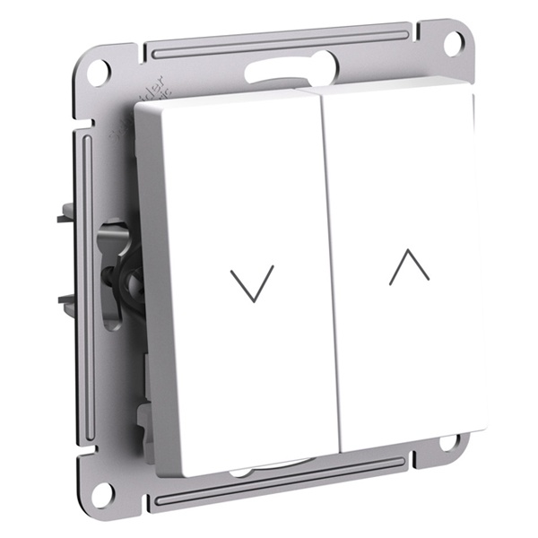 Двухклавишный кнопочный выключатель для управления жалюзи SE AtlasDesign 10A, белый [уп 5 шт]