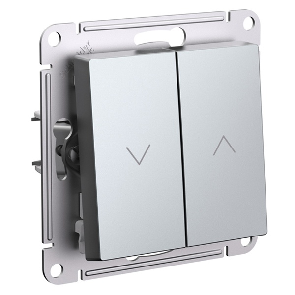 Двухклавишный кнопочный выключатель для управления жалюзи SE AtlasDesign 10A, алюминий [уп 5 шт]