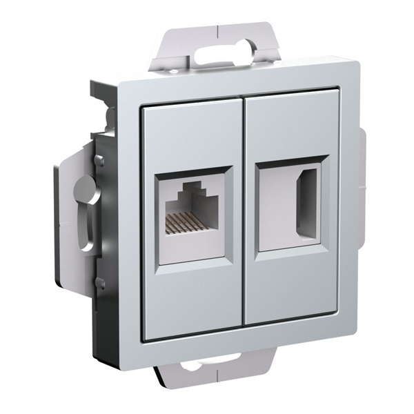 Розетка двойная SE AtlasDesign HDMI+RJ45, кат.5Е, алюминий