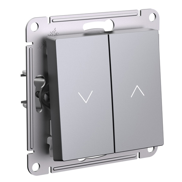 Двухклавишный кнопочный выключатель для управления жалюзи SE AtlasDesign 10A, сталь [уп 5 шт]