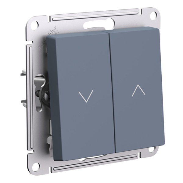 Двухклавишный кнопочный выключатель для управления жалюзи SE AtlasDesign 10A, грифель [уп 5 шт]