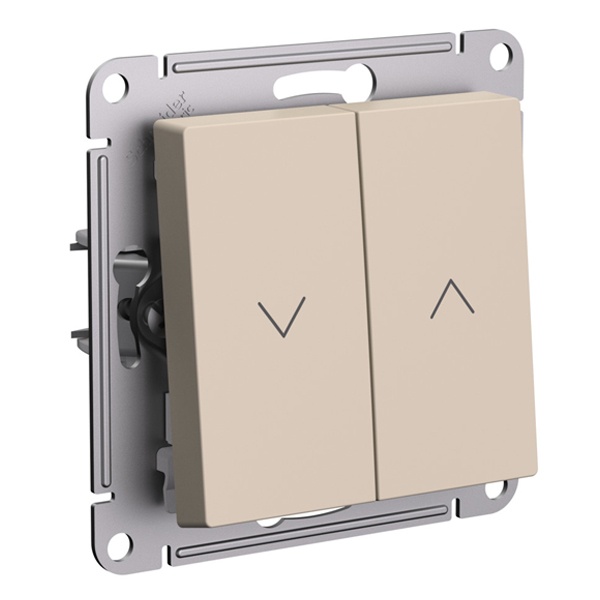 Двухклавишный кнопочный выключатель для управления жалюзи SE AtlasDesign 10A, песочный [уп 5 шт]