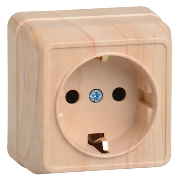 Накладная розетка 1-ая Generica Октава с заземлением РС20-3-ОС 2P+E 16А сосна