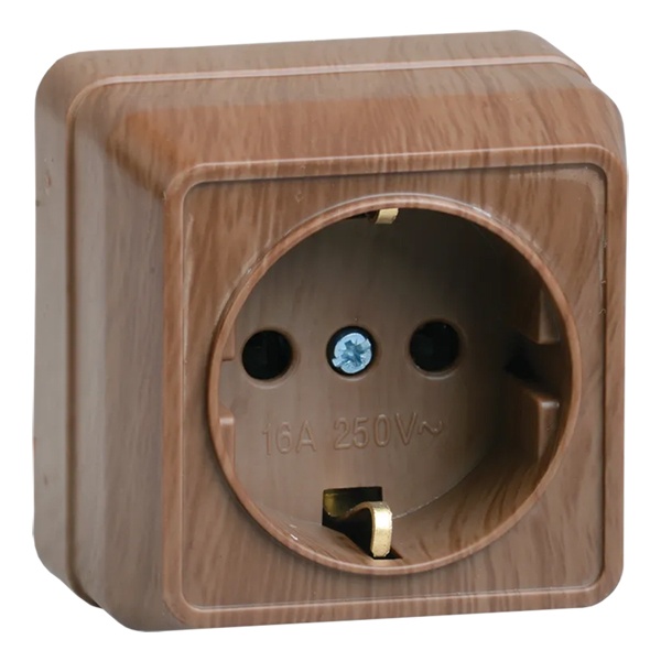 Накладная розетка 1-ая Generica Октава с заземлением РС20-3-ОД 2P+E 16А дуб