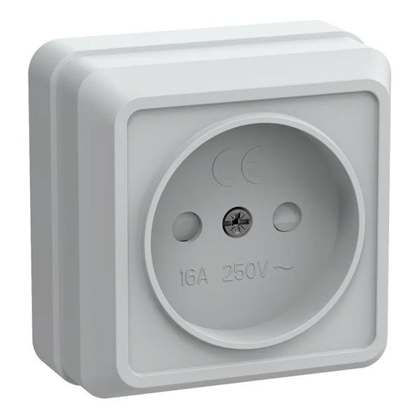 Накладная розетка 1-ая Generica Октава без заземления со шторками РСш20-2-ОБ 2P 10А белый
