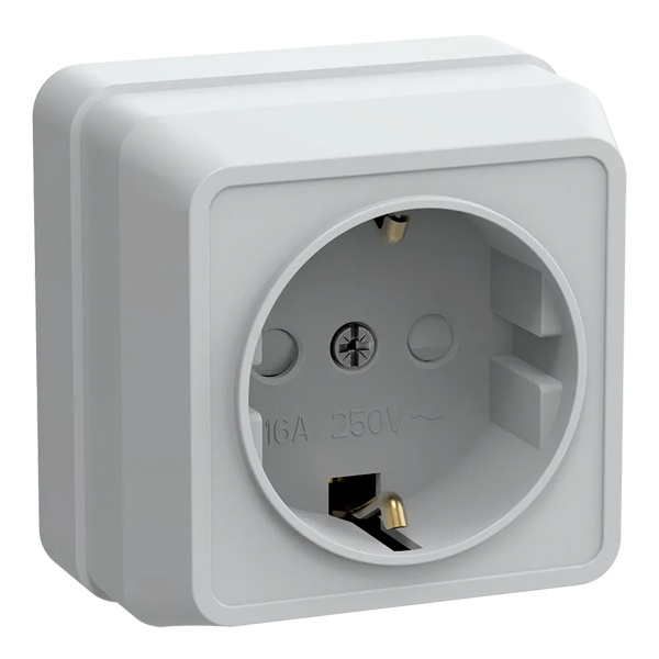 Накладная розетка 1-ая Generica Октава с заземлением и шторками РСш20-3-ОБ 2P+E 16А белый