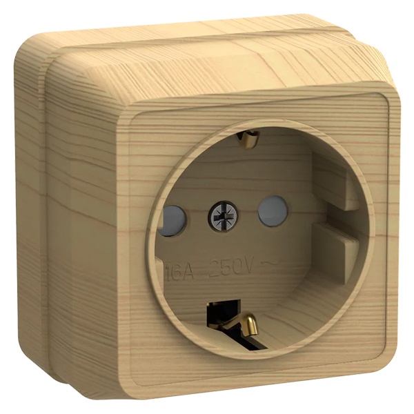 Накладная розетка 1-ая Generica Октава с заземлением и шторками РСш20-3-ОС 2P+E 16А сосна
