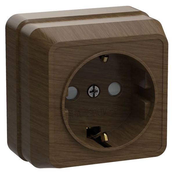 Накладная розетка 1-ая Generica Октава с заземлением и шторками РСш20-3-ОД 2P+E 16А дуб