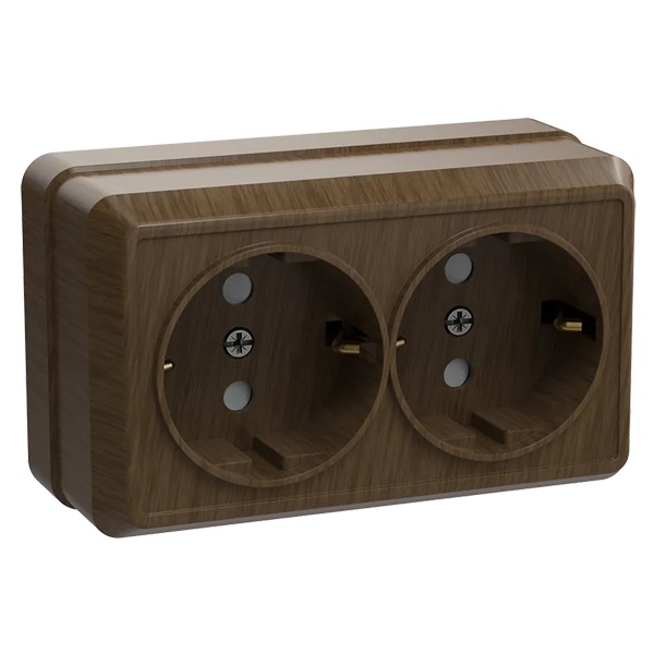 Накладная розетка 2-ая Generica Октава с заземлением РС22-3-ОД 2P+E 16А дуб