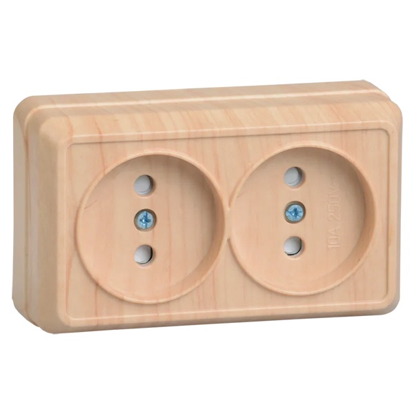 Накладная розетка 2-ая Generica Октава без заземления со шторками РСш22-2-ОС 2P 10А сосна