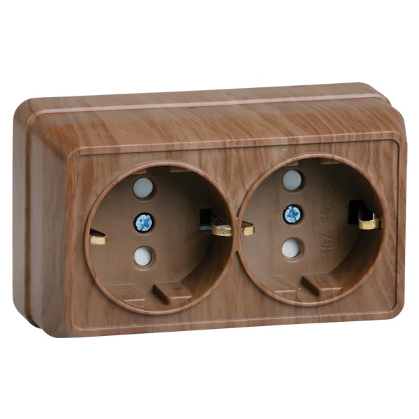 Накладная розетка 2-ая Generica Октава с заземлением и шторками РСш22-3-ОД 2P+E 16А дуб
