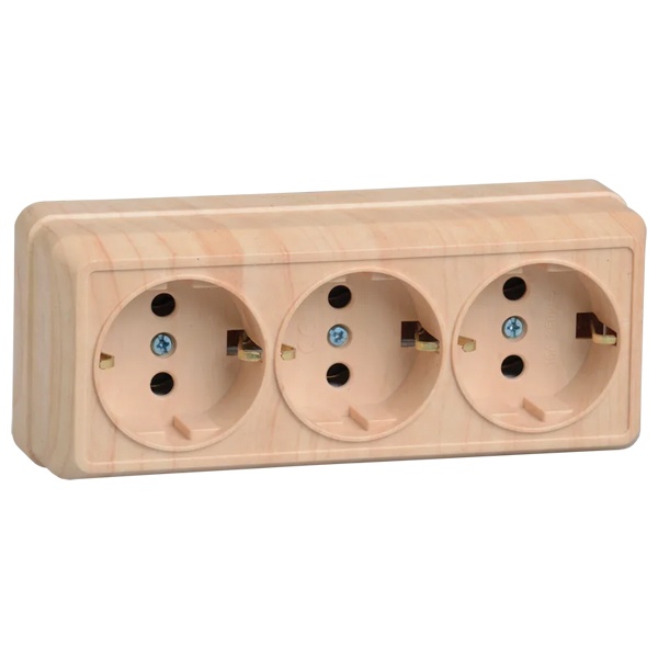 Накладная розетка 3-ая Generica Октава с заземлением РС23-3-ОС 2P+E 16А сосна