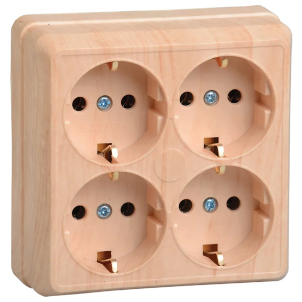 Накладная розетка 4-ая Generica Октава с заземлением РС24-3-ОС 2P+E 16А сосна