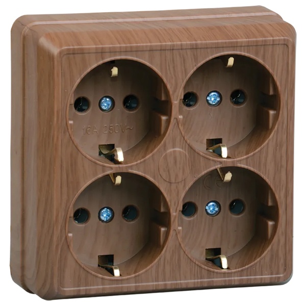 Накладная розетка 4-ая Generica Октава с заземлением РС24-3-ОД 2P+E 16А дуб