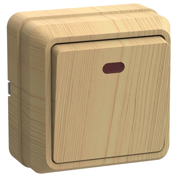 Накладной выключатель 1-клавишный Generica Октава с индикацией ВС20-1-1-ОС 10А сосна