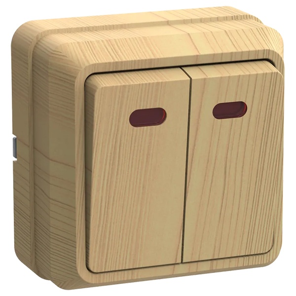 Накладной выключатель 2-клавишный Generica Октава с индикацией ВС20-2-1-ОС 10А сосна