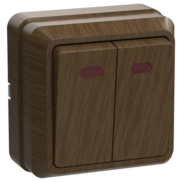 Накладной выключатель 2-клавишный Generica Октава с индикацией ВС20-2-1-ОД 10А дуб