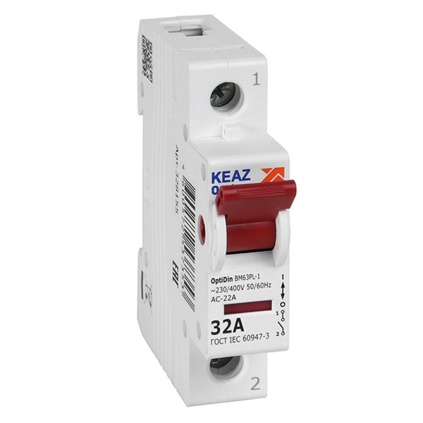 Выключатель нагрузки модульный КЭАЗ OptiDin BM63PL-132-УХЛ3 1П 32А 230В однофазный (рубильник)