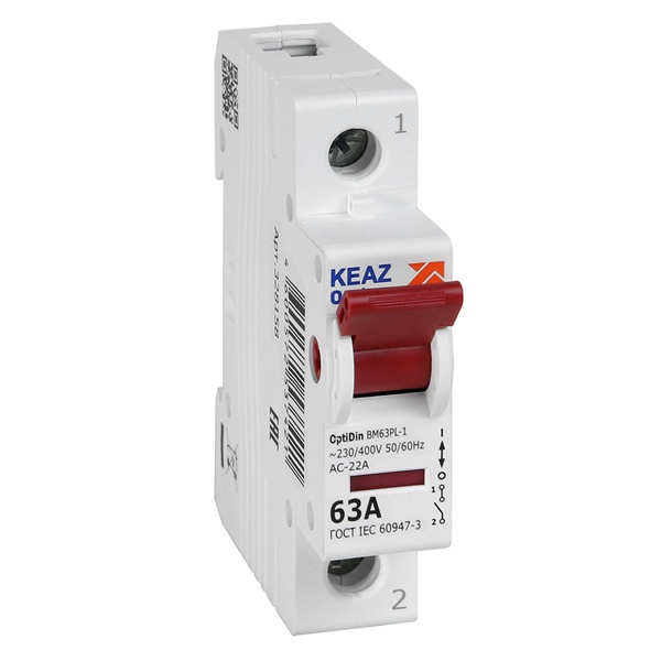 Выключатель нагрузки модульный КЭАЗ OptiDin BM63PL-163-УХЛ3 1П 63А 230В однофазный (рубильник)