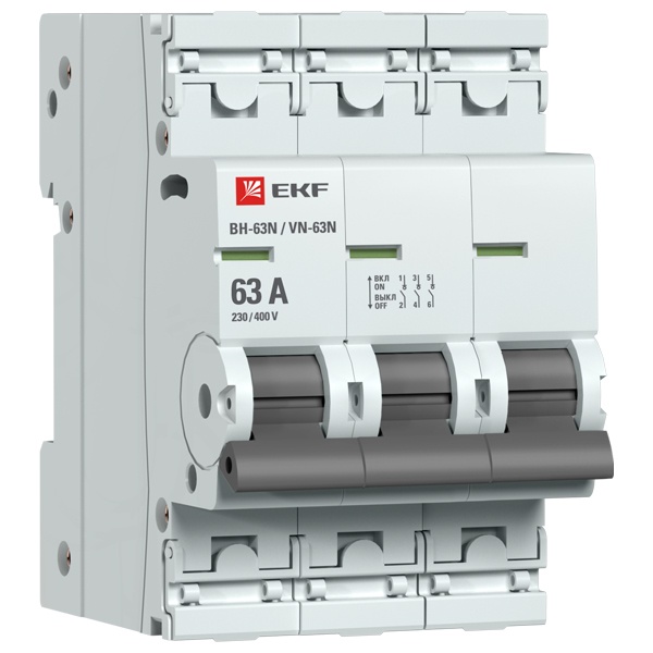 Рубильник модульный EKF PROxima ВН-63N (New) 3P 63А трехфазный (выключатель нагрузки)
