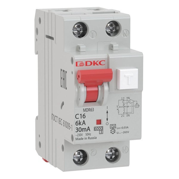 Дифференциальный автомат DKC YON электронный MDR63N C16А 30мА тип A 1П+Н 6кА (дифавтомат, АВДТ)