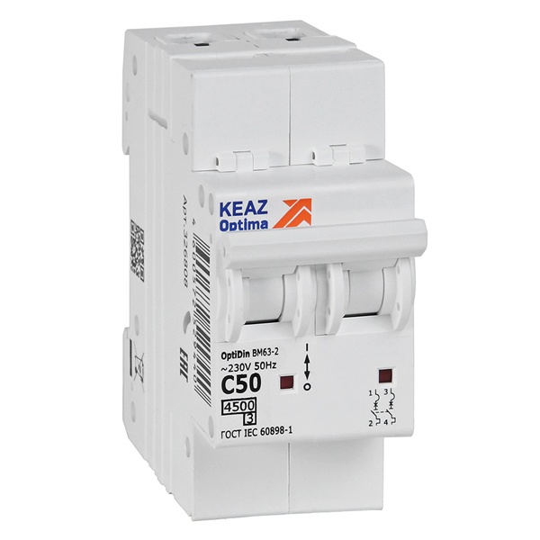Автоматический выключатель КЭАЗ OptiDin BM63-2C50-4,5-УХЛ3 2P 50A C 4,5кА (автомат электрический)