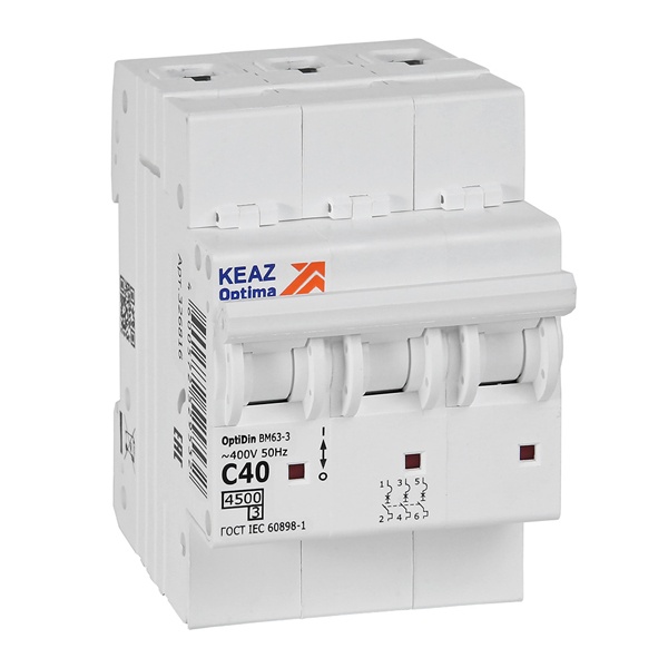 Автоматический выключатель КЭАЗ OptiDin BM63-3C40-4,5-УХЛ3 3P 40A C 4,5кА (автомат электрический)