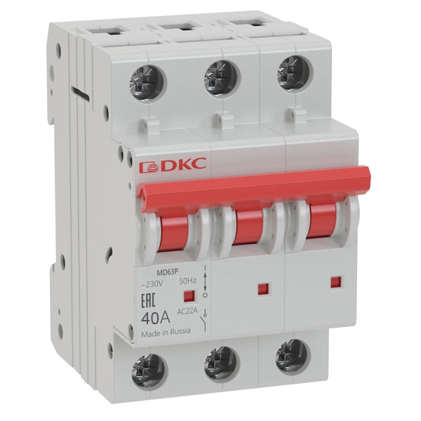 Выключатель нагрузки модульный DKC YON MD63P 40А 3P трехфазный (рубильник)