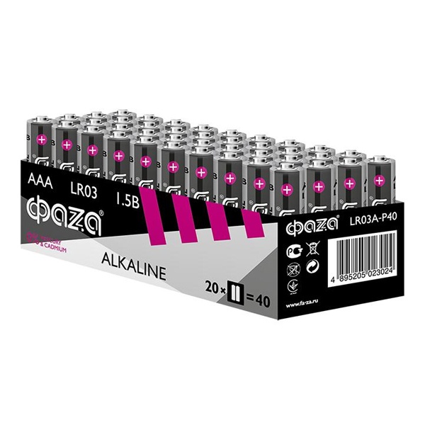 Батарейка Фаzа AAA/LR03 Alkaline 1,5V (упаковка 40шт)