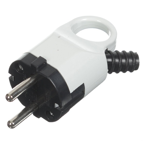 Вилка с заземлением TDM 2P+E 16А угловая с ушком белая