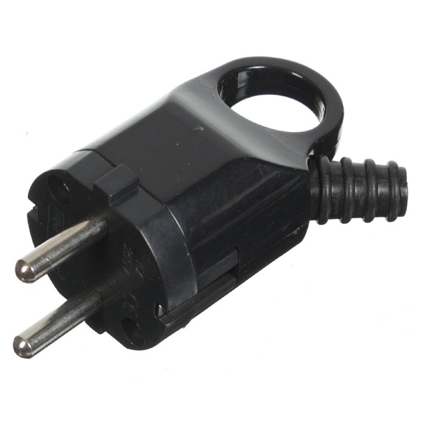 Вилка с заземлением TDM 2P+E 16А угловая с ушком черная