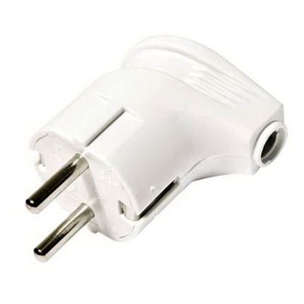 Вилка с заземлением TDM 2P+E 16А угловая белая