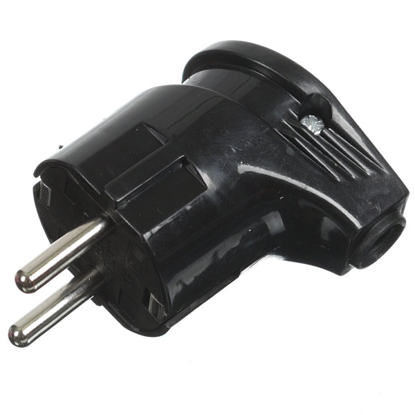 Вилка с заземлением TDM 2P+E 16А угловая черная