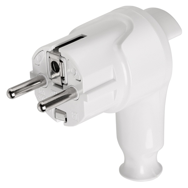 Вилка с заземлением и кнопкой извлечения из сети TDM 2P+E 16А угловая белая