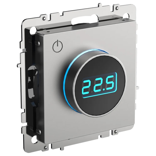 Термостат электронный с индикацией ИЭК BRITE 16А с датчиком 2,4м в комплекте сталь (ТС10-1-БрС)