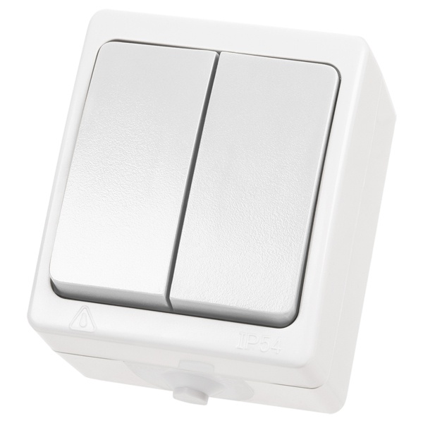 Выключатель двухклавишный открытой установки TDM Вуокса 10А IP54 белый